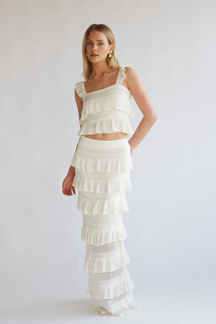 Colette Crochet Top and Maxi Skirt Set | American Threads Boutique Ivory / L