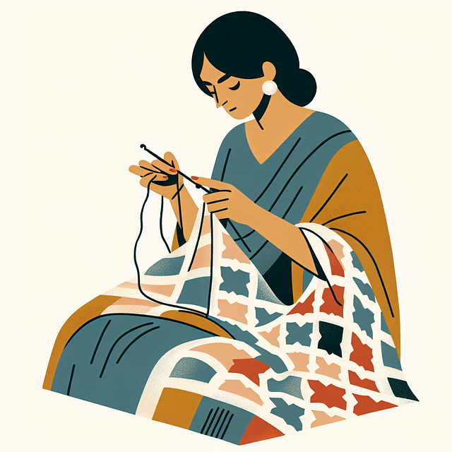 crocheter working on a blanket pattern