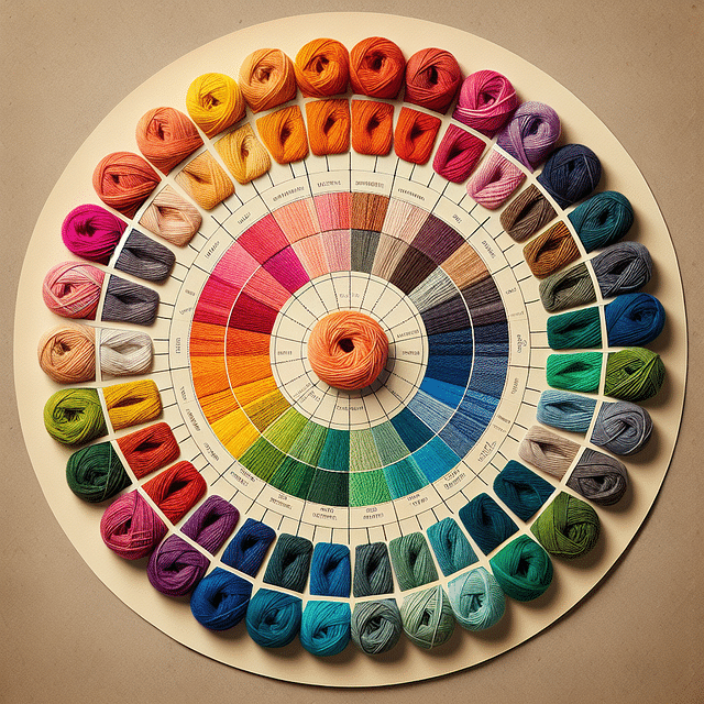 color wheel with yarn swatches