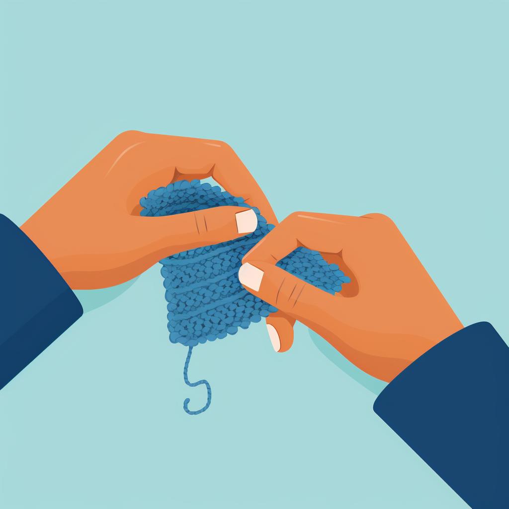 Hands completing a single crochet stitch