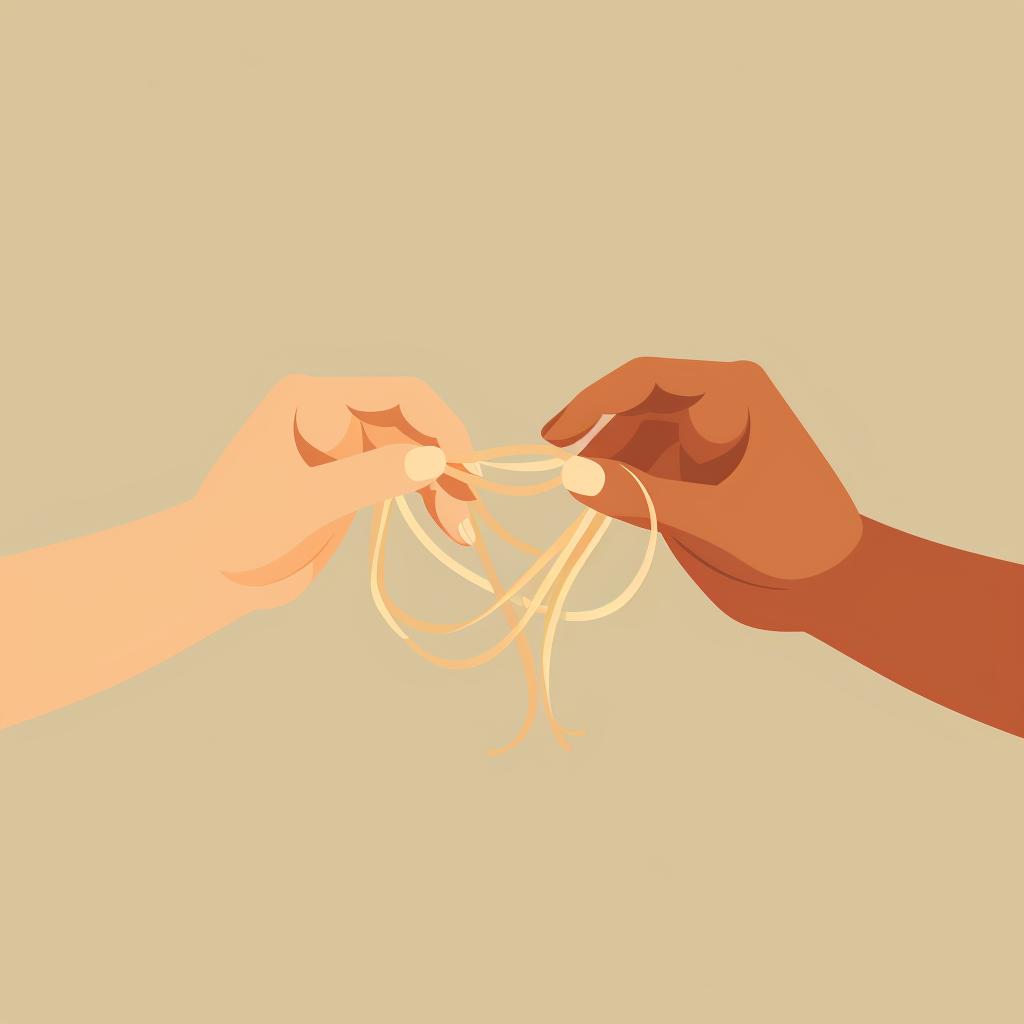 Hands creating a slip knot with yarn