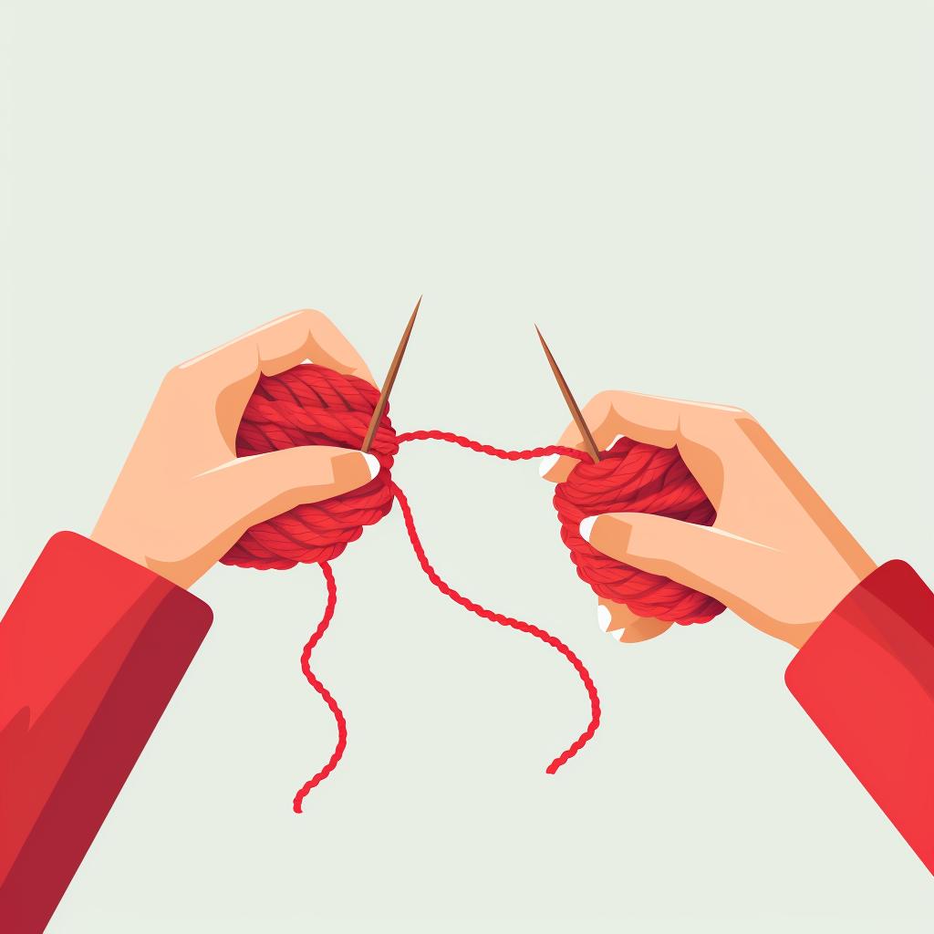 Hands creating a chain stitch with a crochet hook and yarn