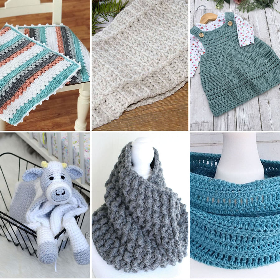 Collage of diverse crochet projects showcasing various patterns and colors