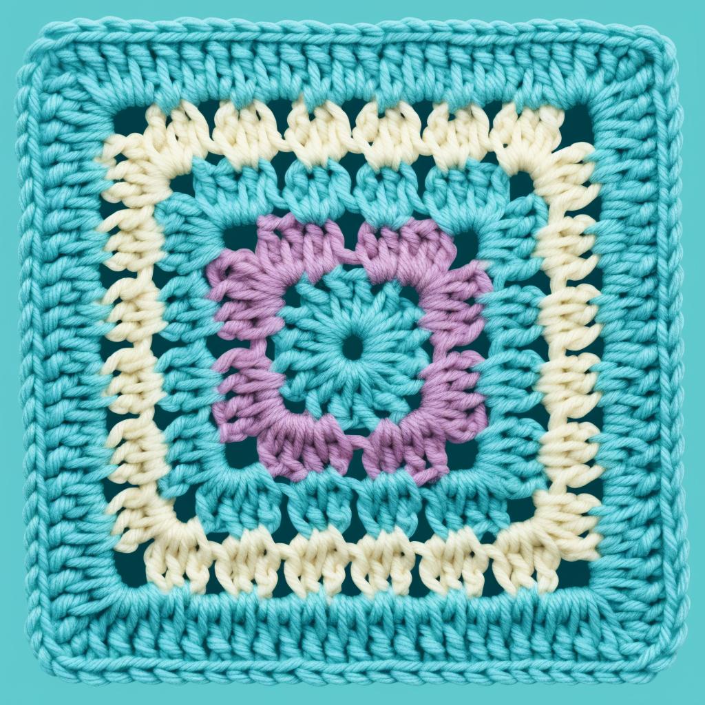 Two granny squares being joined by a double crochet stitch.