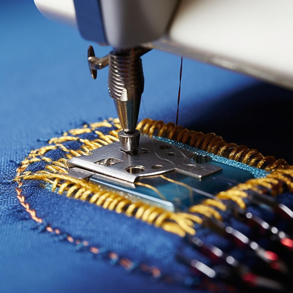 Close-up of a chain stitch being made