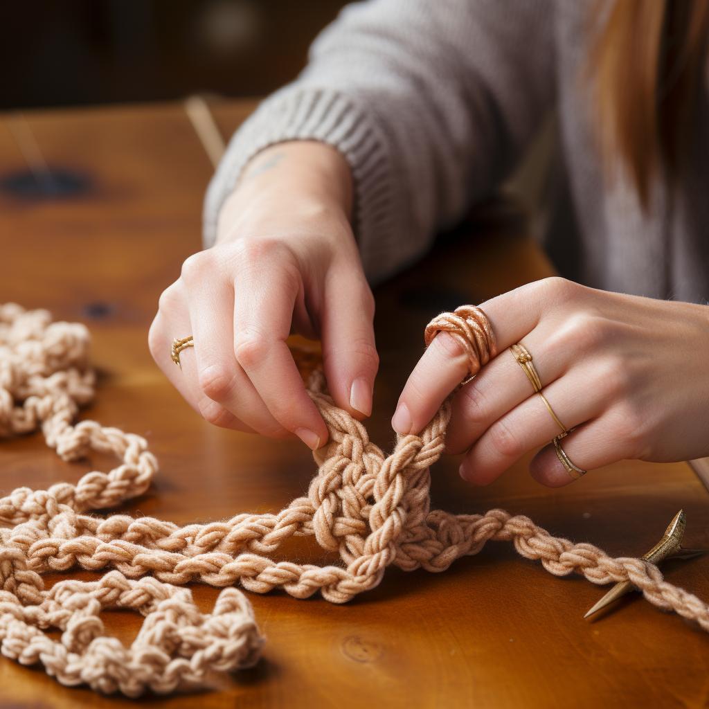 Hands holding a crochet hook, making a slip knot and starting a chain