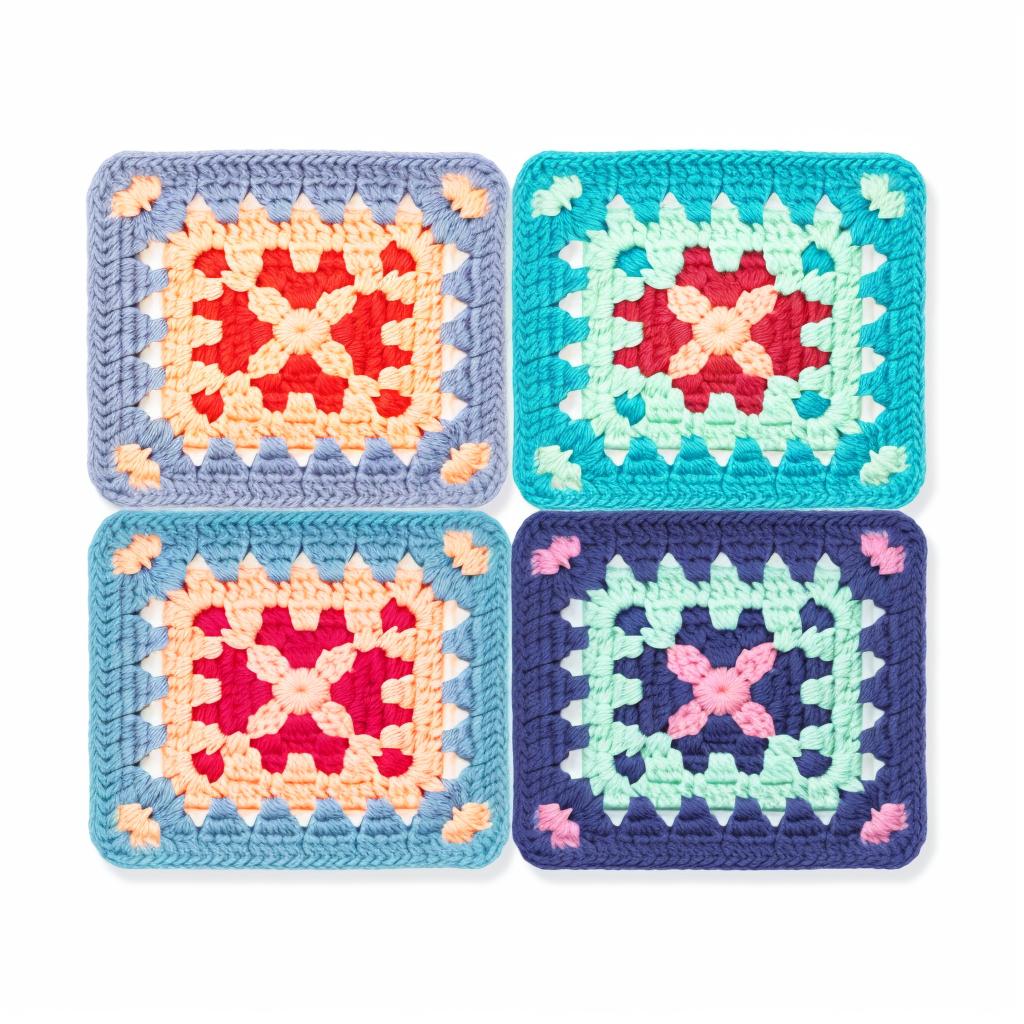 Two granny squares positioned side by side with their right sides facing each other.