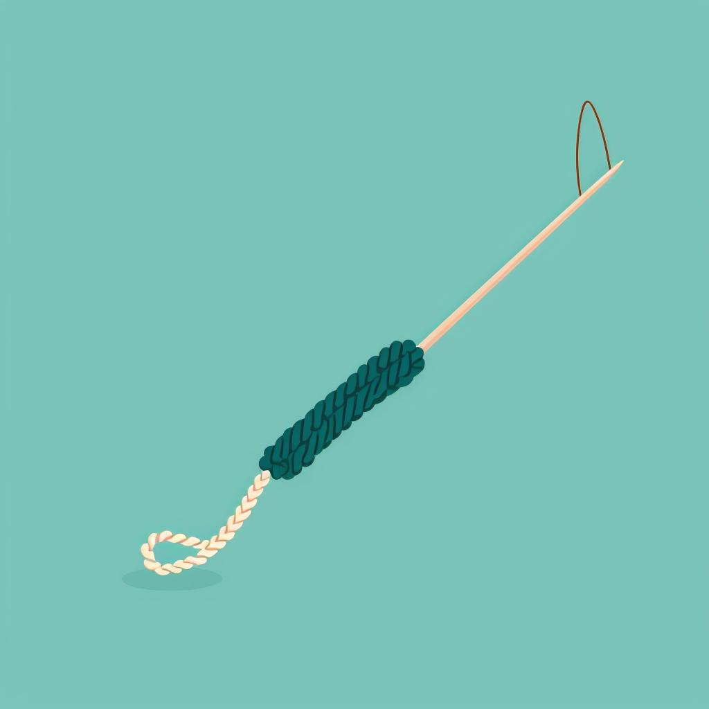A crochet hook pulling yarn through a stitch, with three loops on the hook.