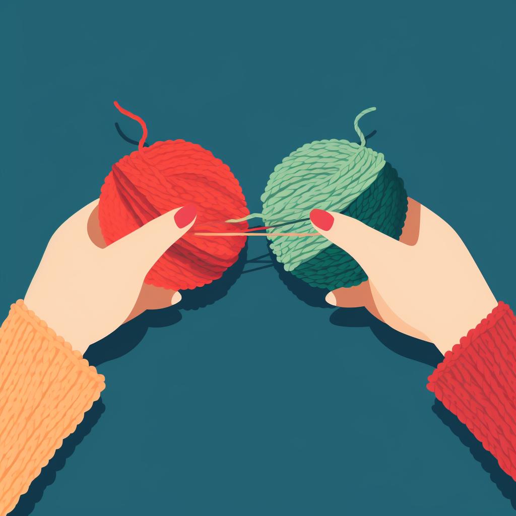 Hands joining a new color of yarn with a slip stitch