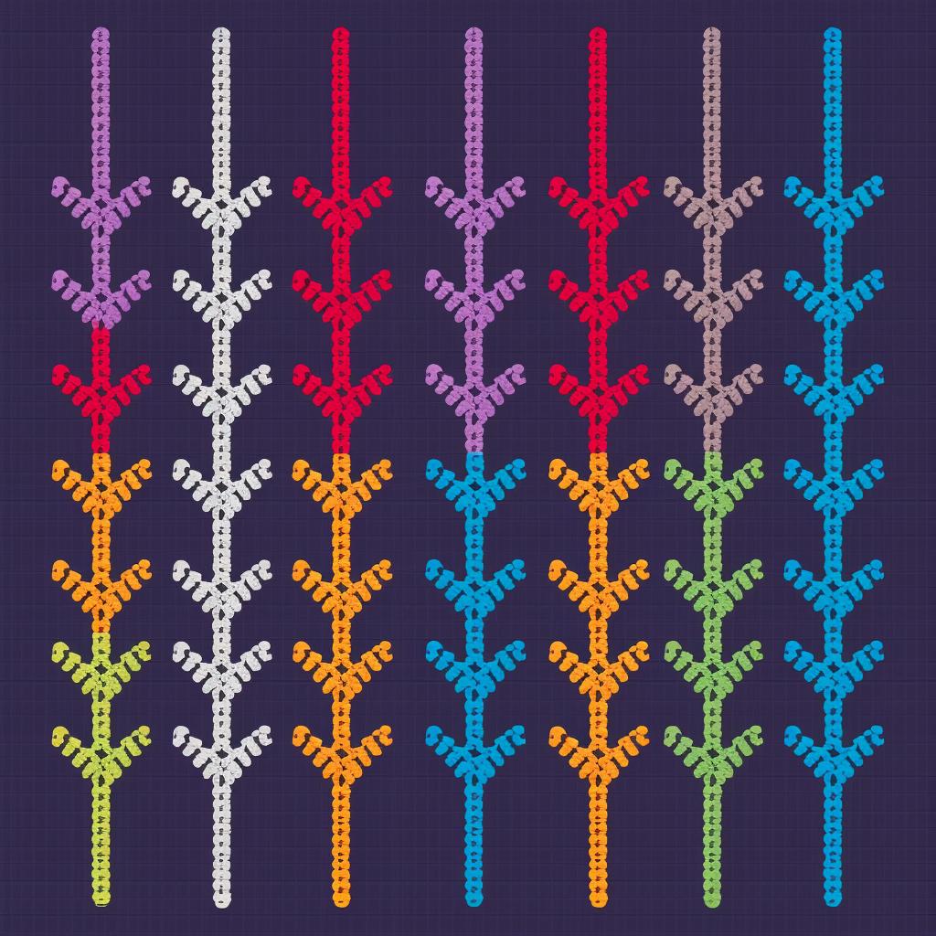A crochet fabric with arrows indicating areas of increase and decrease
